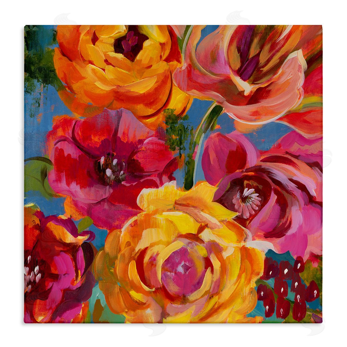 Liz Jardine Pink & Yellow Florals Stretched Canvas Wall Art Print