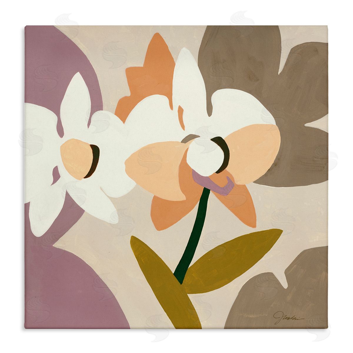 Liz Jardine Contemporary Beige Orchids Stretched Canvas Wall Art Print