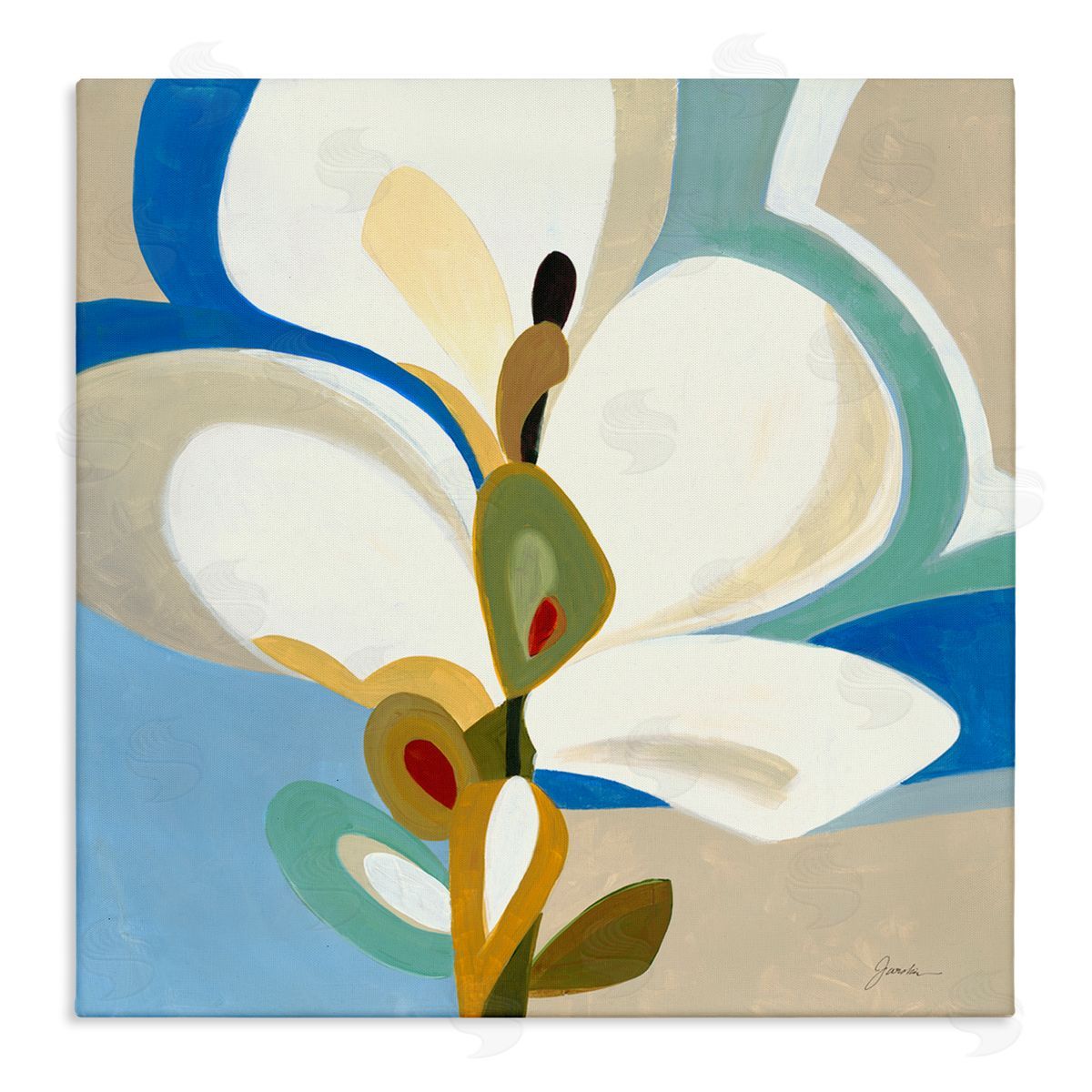 Liz Jardine White & Blue Orchid Stretched Canvas Wall Art Print