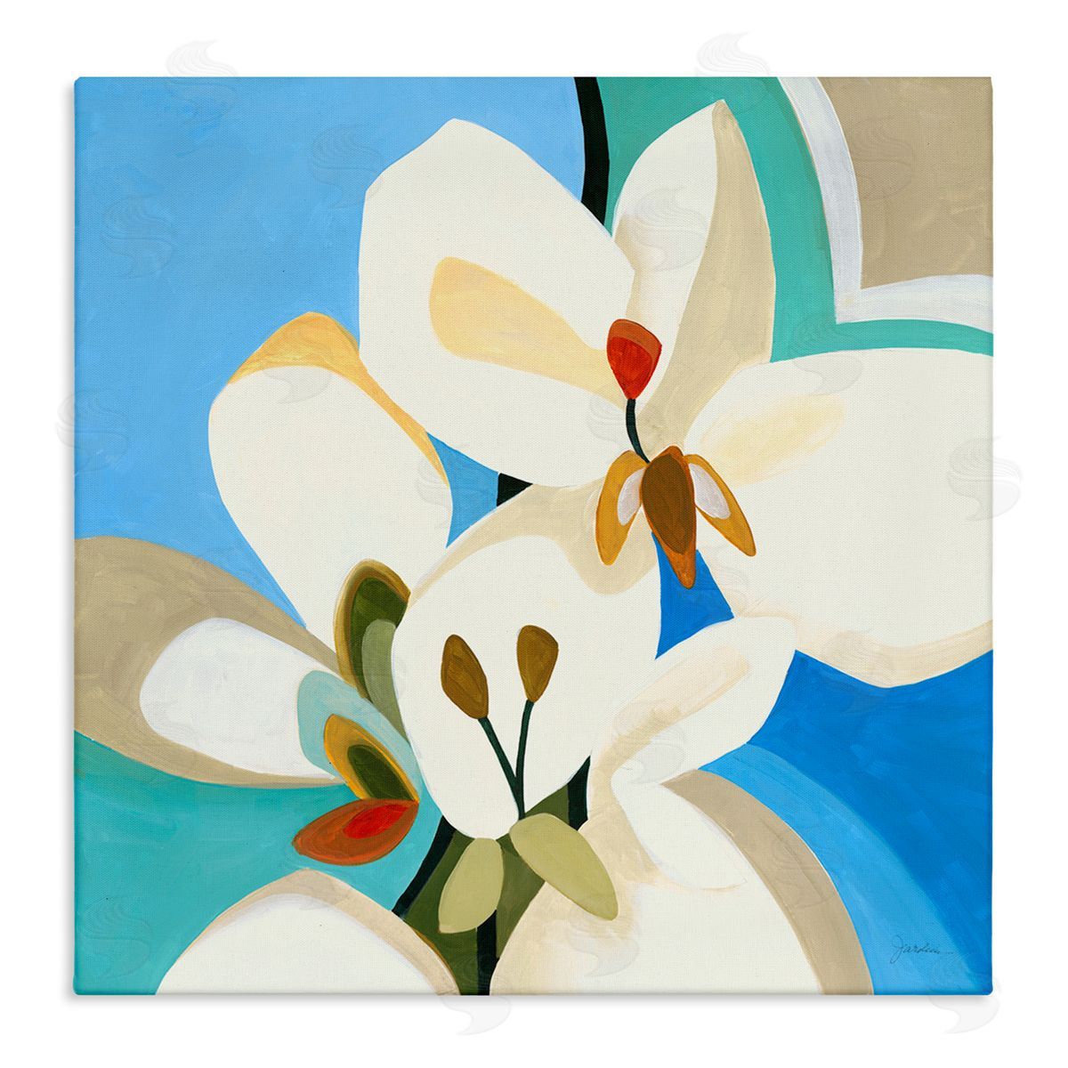 Liz Jardine Modern Blue & White Blossoms Stretched Canvas Wall Art Print