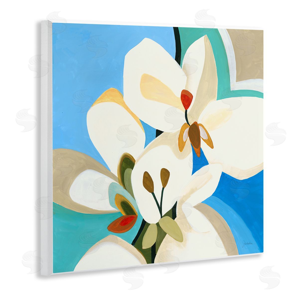 Liz Jardine Modern Blue & White Blossoms Wooden Wall Plaque Art Print