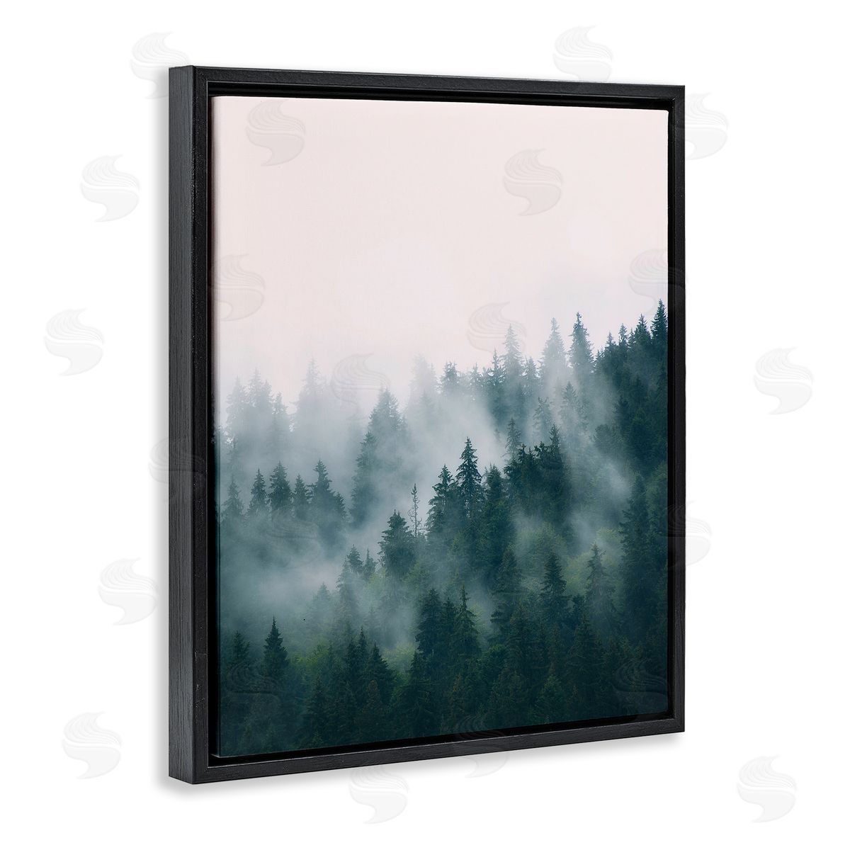 Misty Forest Trees Black Floating Frame Canvas Wall Art, Home Decor by Sisi and Seb