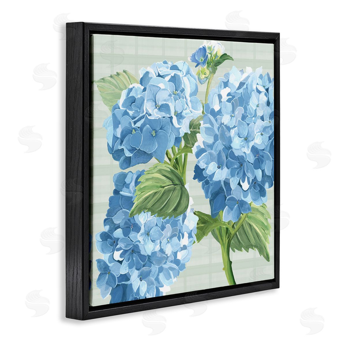 Erica Christopher Blue Hydrangea Blossoms Black Floating Frame Canvas Wall Art Print