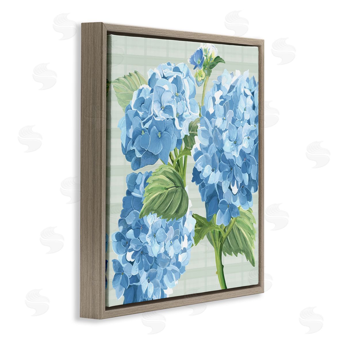 Erica Christopher Blue Hydrangea Blossoms Brown Floating Frame Canvas Wall Art Print