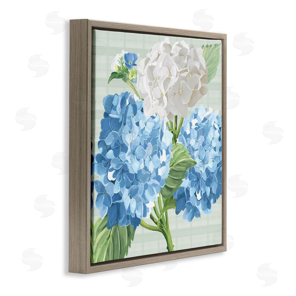 Erica Christopher Hydrangeas on Plaid Brown Floating Frame Canvas Wall Art Print