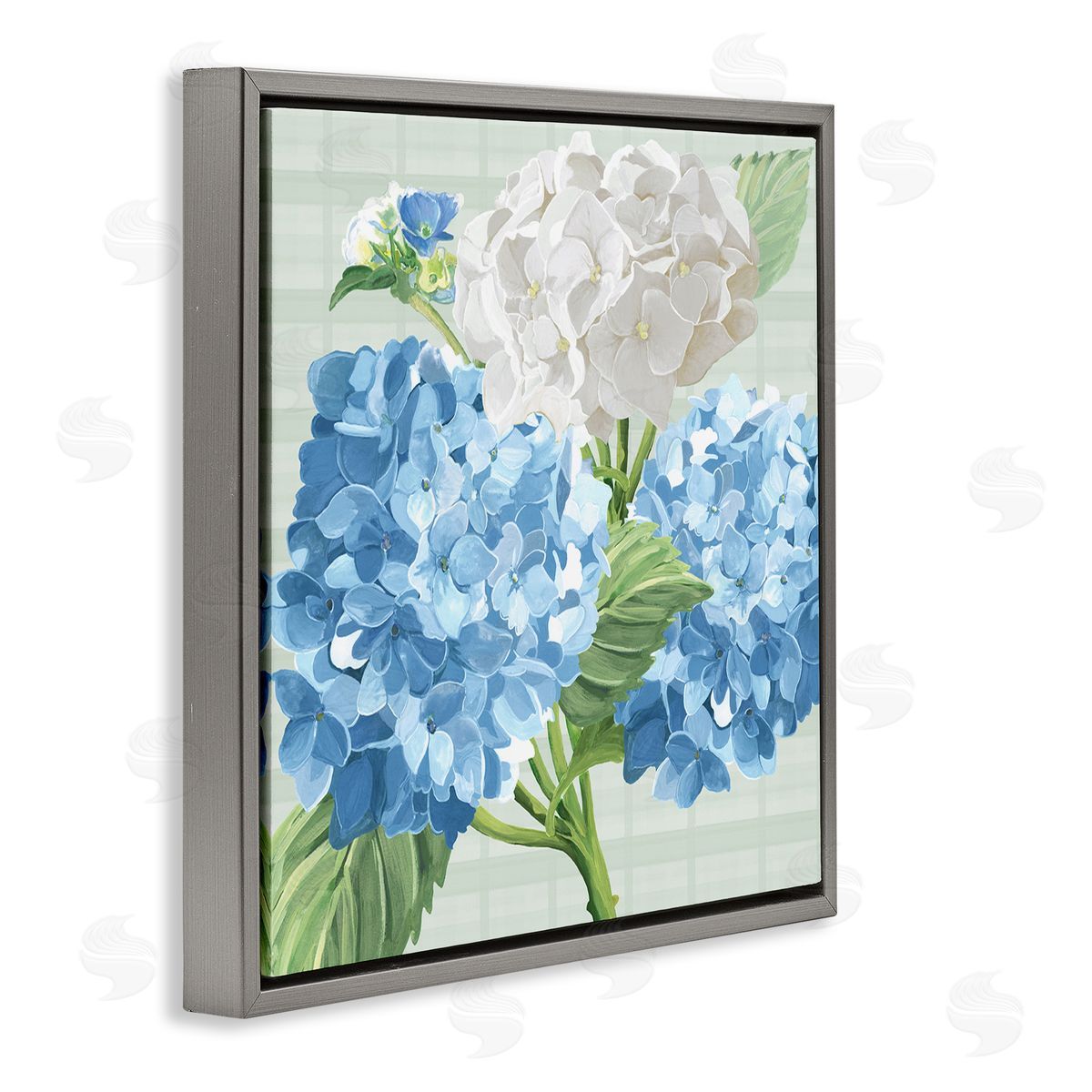 Erica Christopher Hydrangeas on Plaid Gray Floating Frame Canvas Wall Art Print