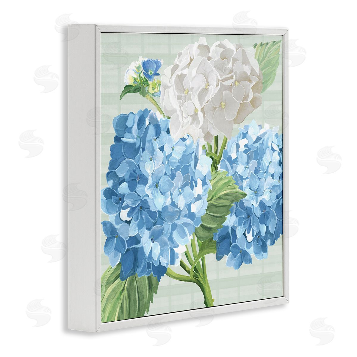 Erica Christopher Hydrangeas on Plaid White Framed Glicee Wall Art Print