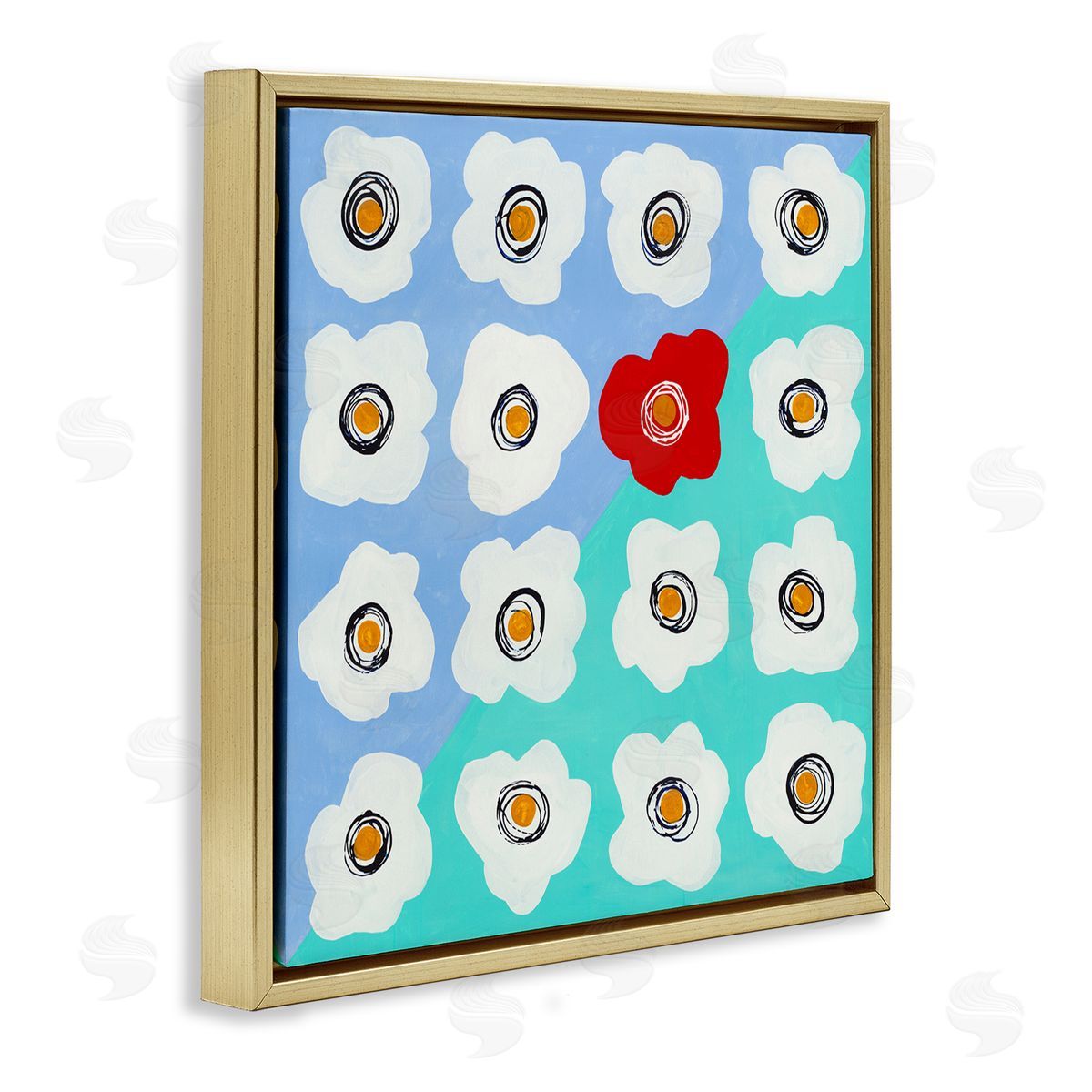 Ruth Fromstein Contemporary Flower Pattern Gold Floating Frame Canvas Wall Art Print