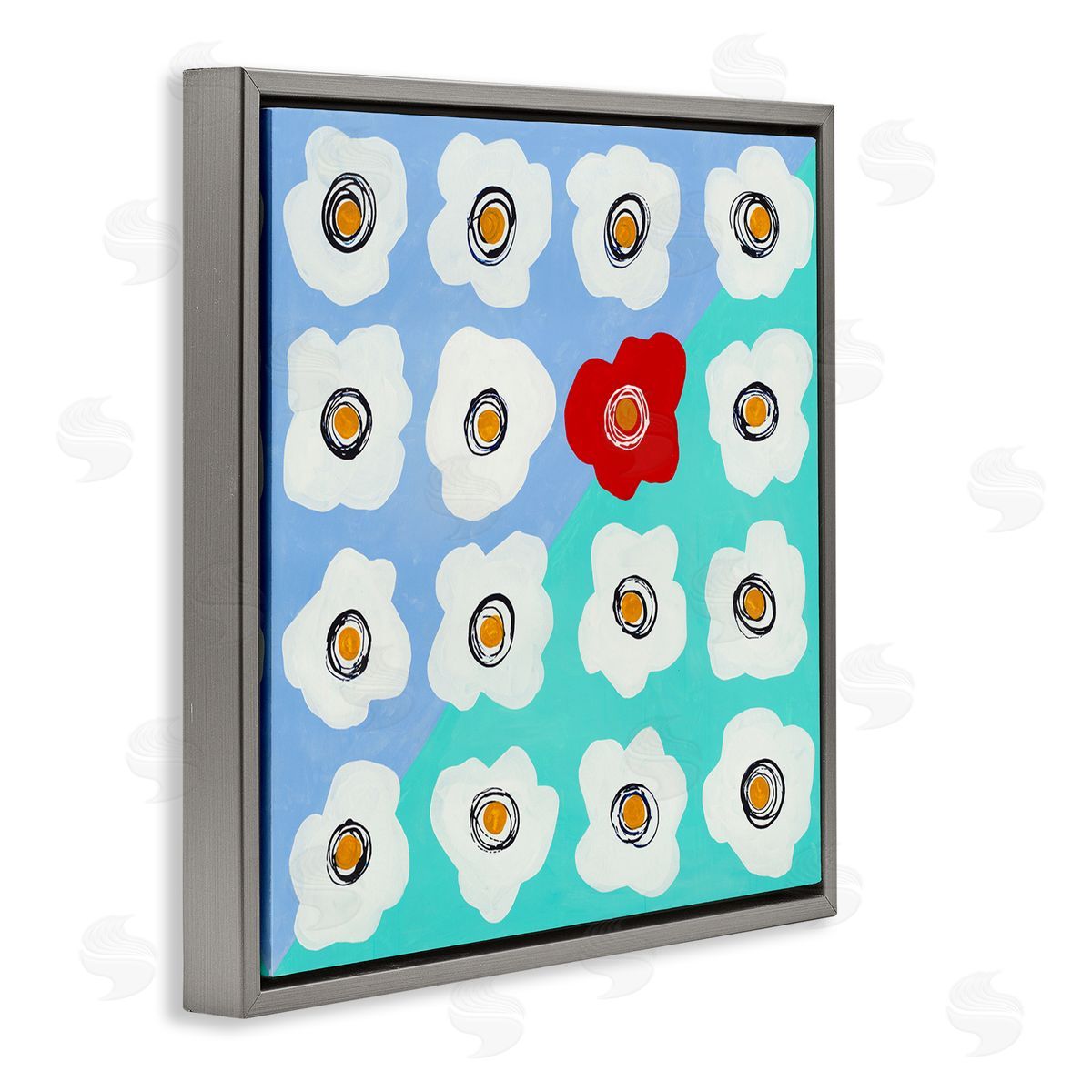 Ruth Fromstein Contemporary Flower Pattern Gray Floating Frame Canvas Wall Art Print