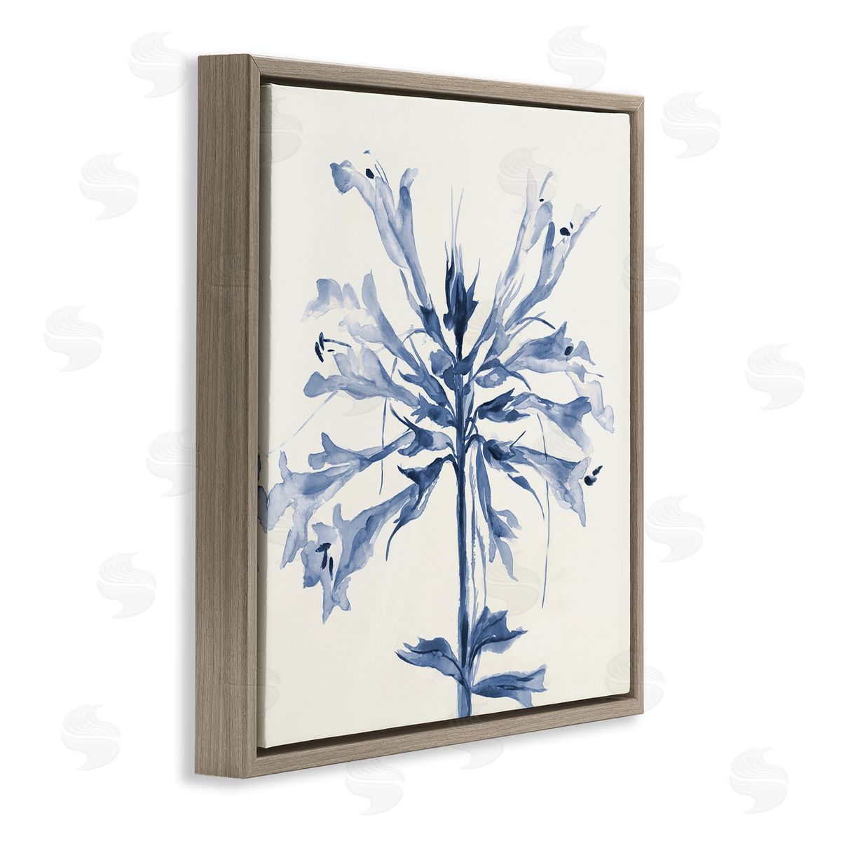 Liz Jardine Modern Blue Flower Brown Floating Frame Canvas Wall Art Print