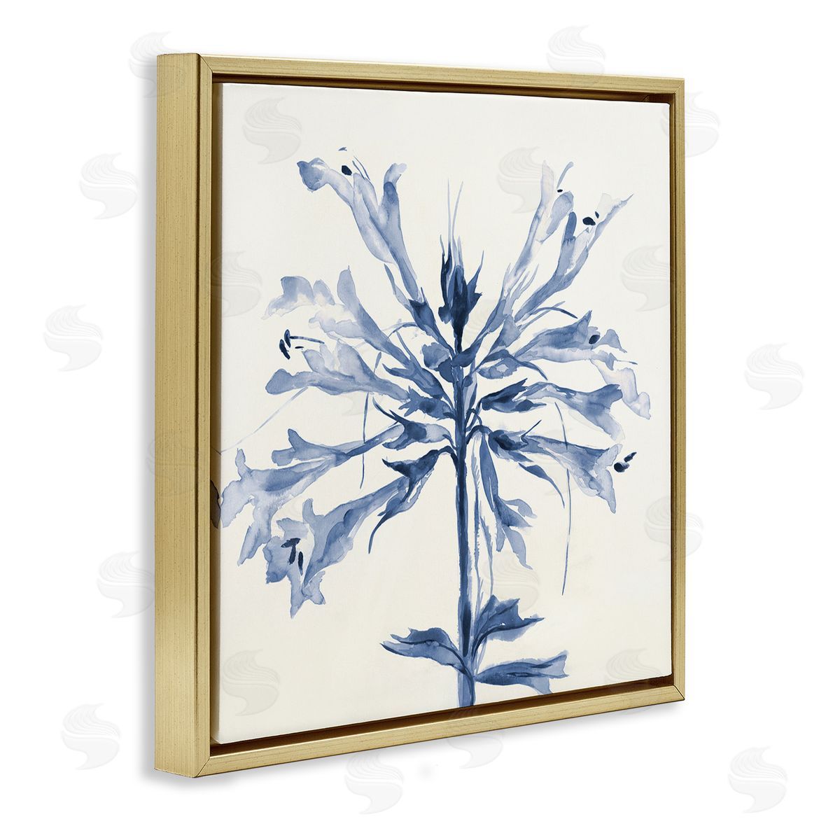 Liz Jardine Modern Blue Flower Gold Floating Frame Canvas Wall Art Print