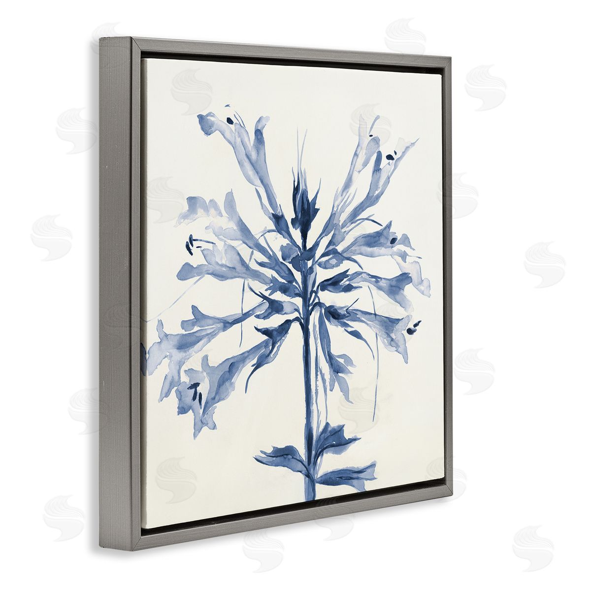 Liz Jardine Modern Blue Flower Gray Floating Frame Canvas Wall Art Print