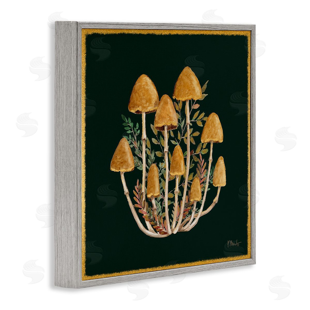 Paul Brent Mushrooms & Leaves Nature Gray Framed Glicee Wall Art Print