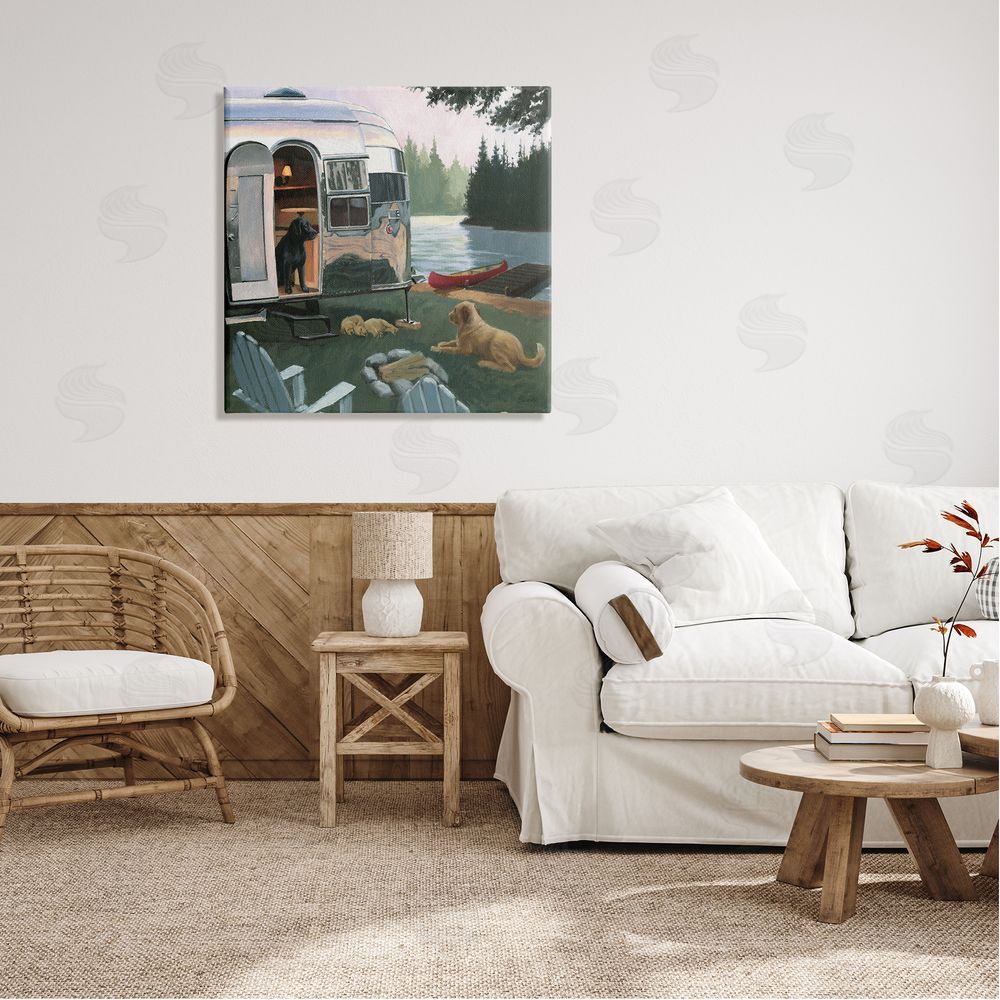 James Wiens Camping Dogs at Lake Canvas Wall Art in Room