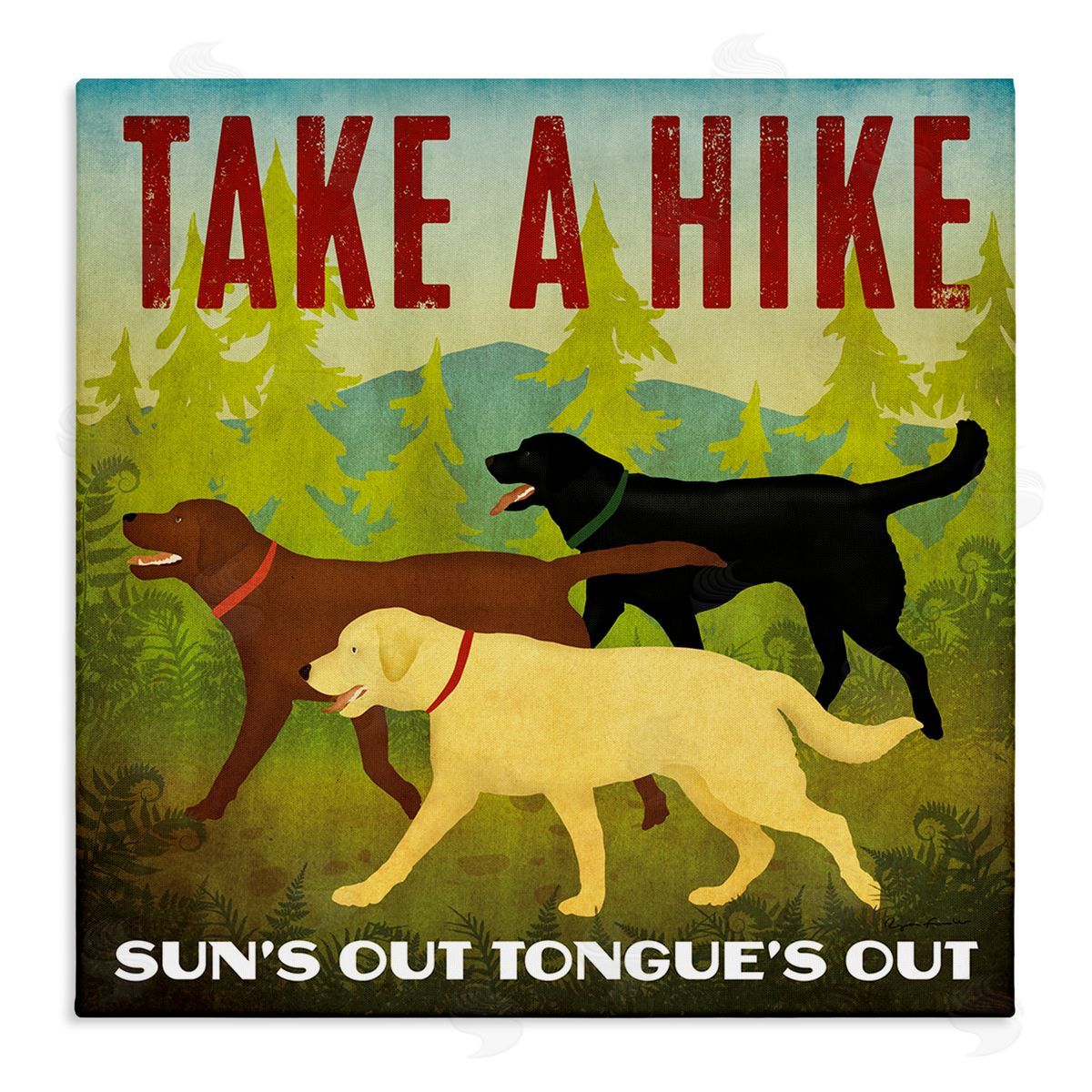 Ryan Fowler Hiking Dogs Phrase Stretched Canvas Wall Art Print
