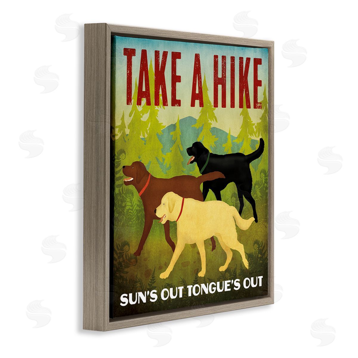 Ryan Fowler Hiking Dogs Phrase Brown Floating Frame Canvas Wall Art Print
