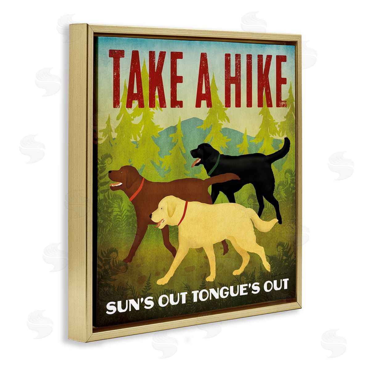 Ryan Fowler Hiking Dogs Phrase Gold Floating Frame Canvas Wall Art Print