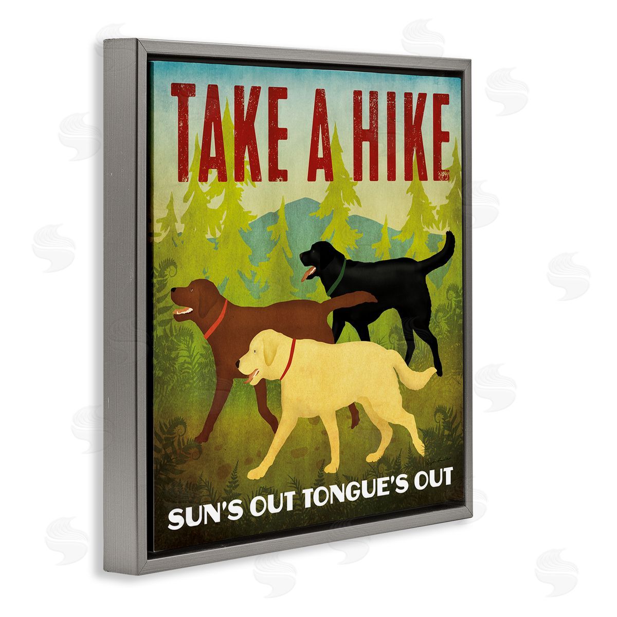 Ryan Fowler Hiking Dogs Phrase Gray Floating Frame Canvas Wall Art Print