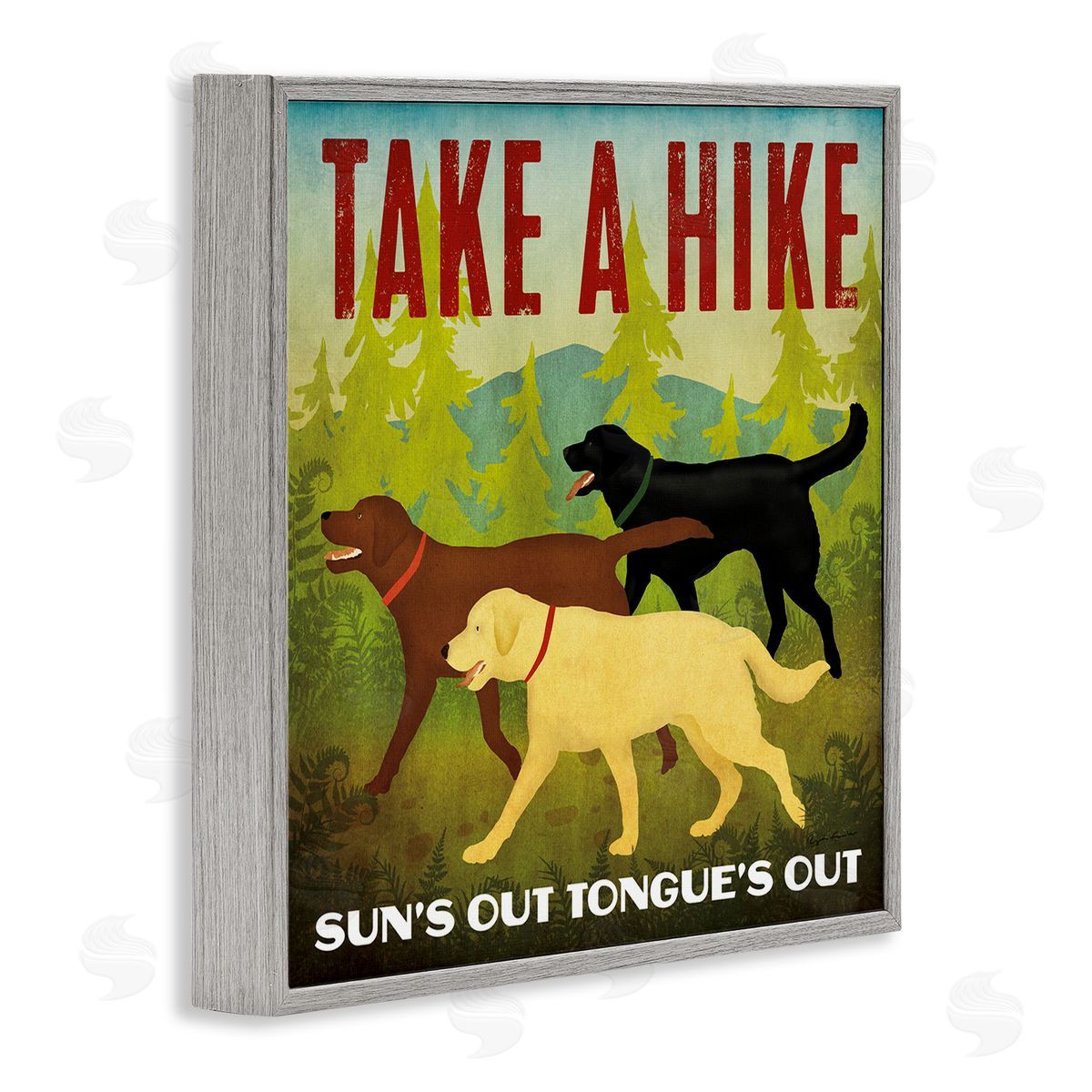 Ryan Fowler Hiking Dogs Phrase Gray Framed Glicee Wall Art Print