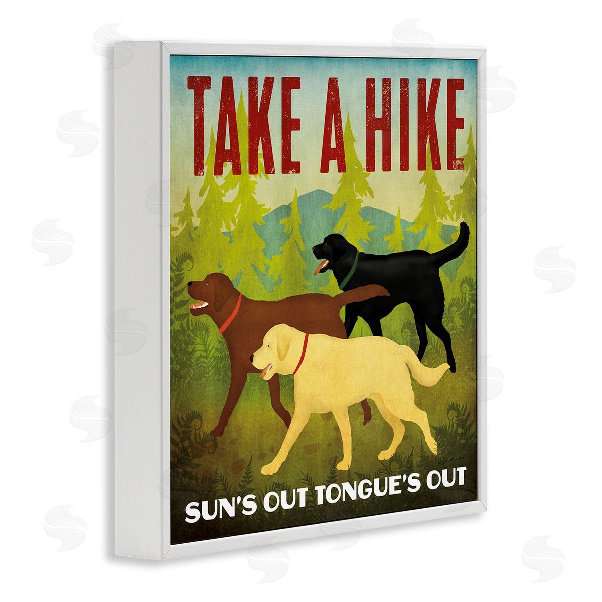 Ryan Fowler Hiking Dogs Phrase White Framed Glicee Wall Art Print