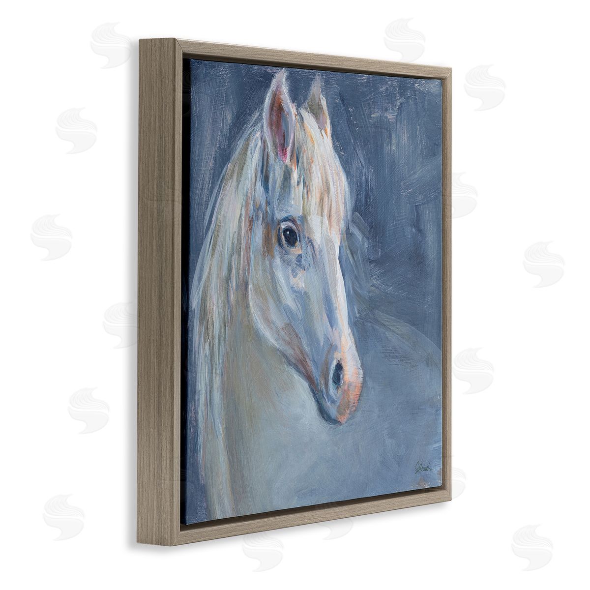 Sue Schlabach Gentle Gray Horse Painting Brown Floating Frame Canvas Wall Art Print