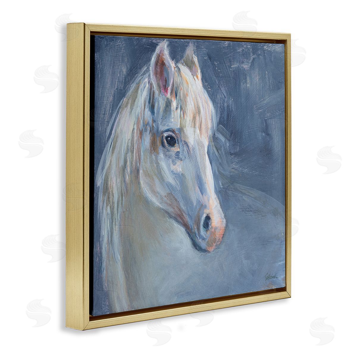 Sue Schlabach Gentle Gray Horse Painting Gold Floating Frame Canvas Wall Art Print