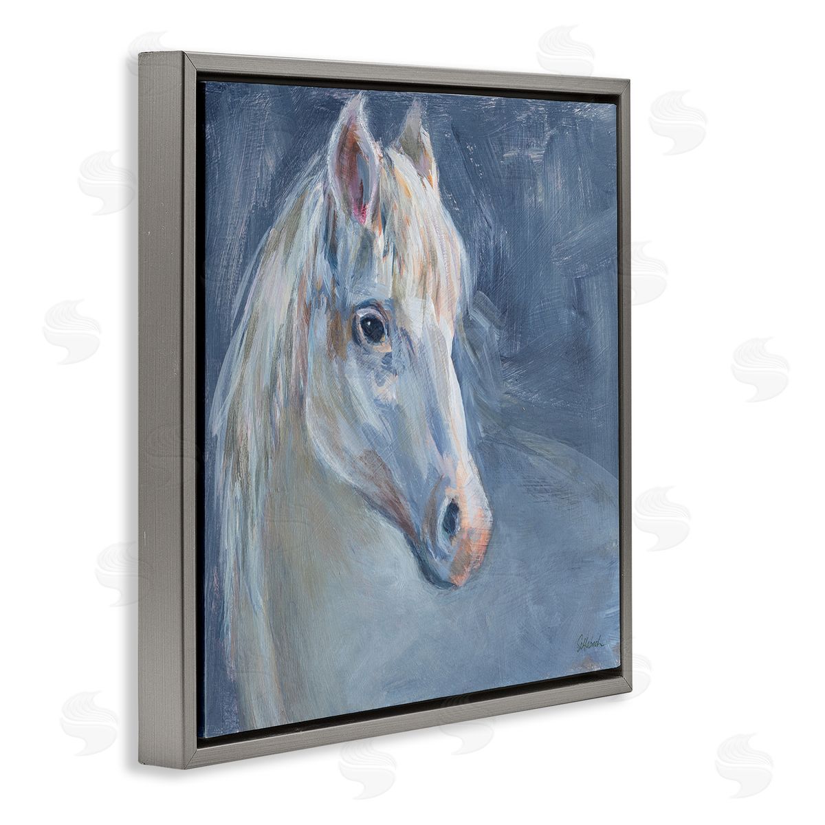 Sue Schlabach Gentle Gray Horse Painting Gray Floating Frame Canvas Wall Art Print