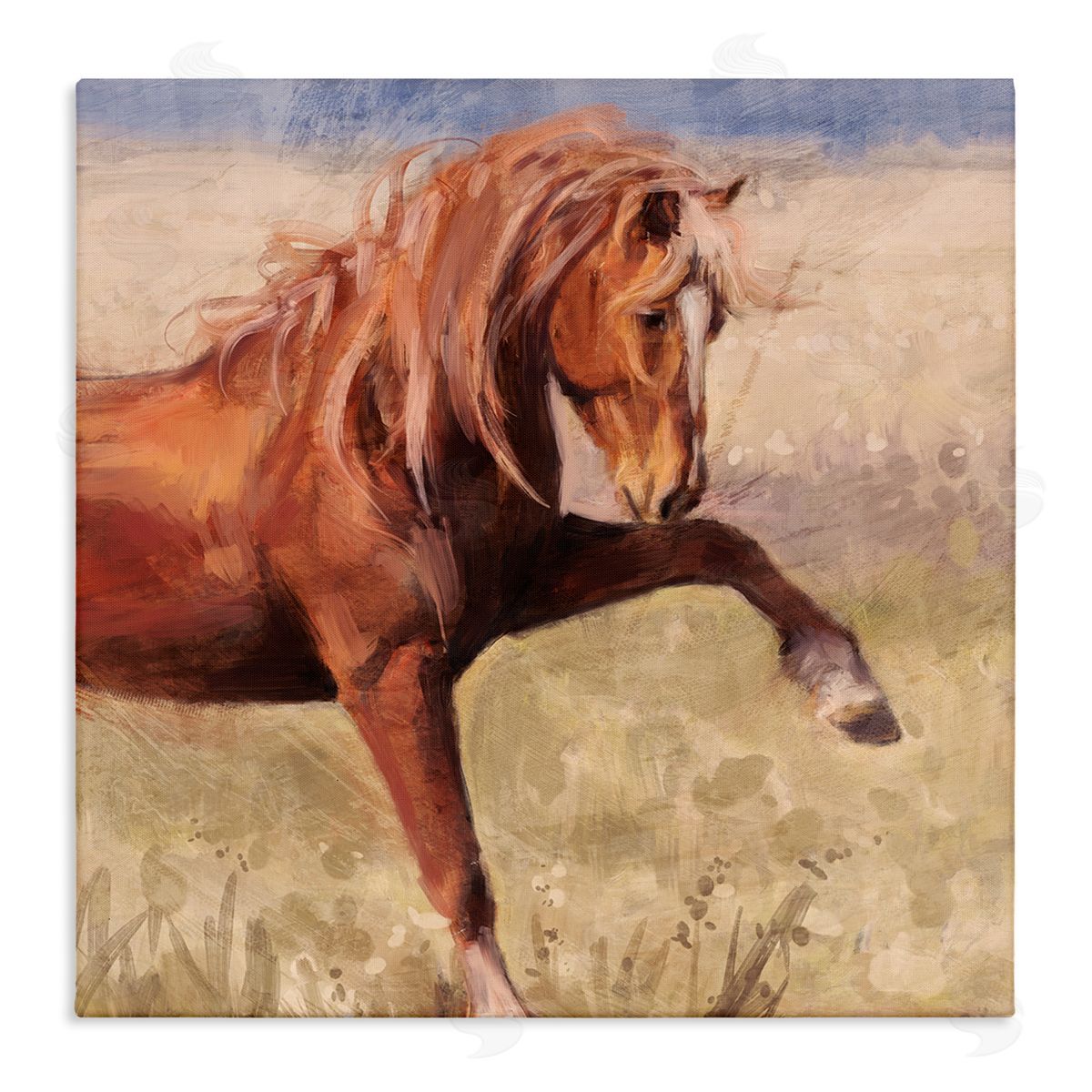 Nina Blue Modern Red Stallion Stretched Canvas Wall Art Print