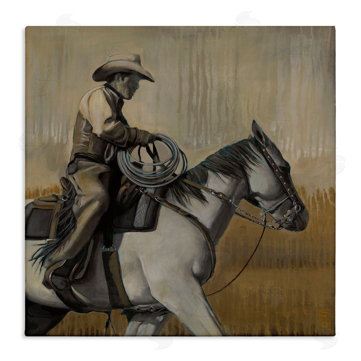 Stacy D'Aguiar Modern Cowboy Painting Stretched Canvas Wall Art Print