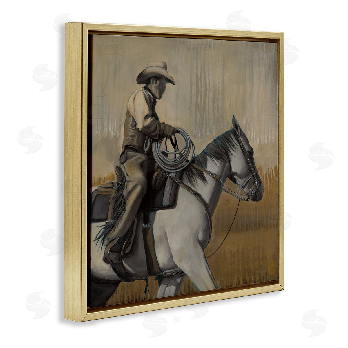 Stacy D'Aguiar Modern Cowboy Painting Gold Floating Frame Canvas Wall Art Print