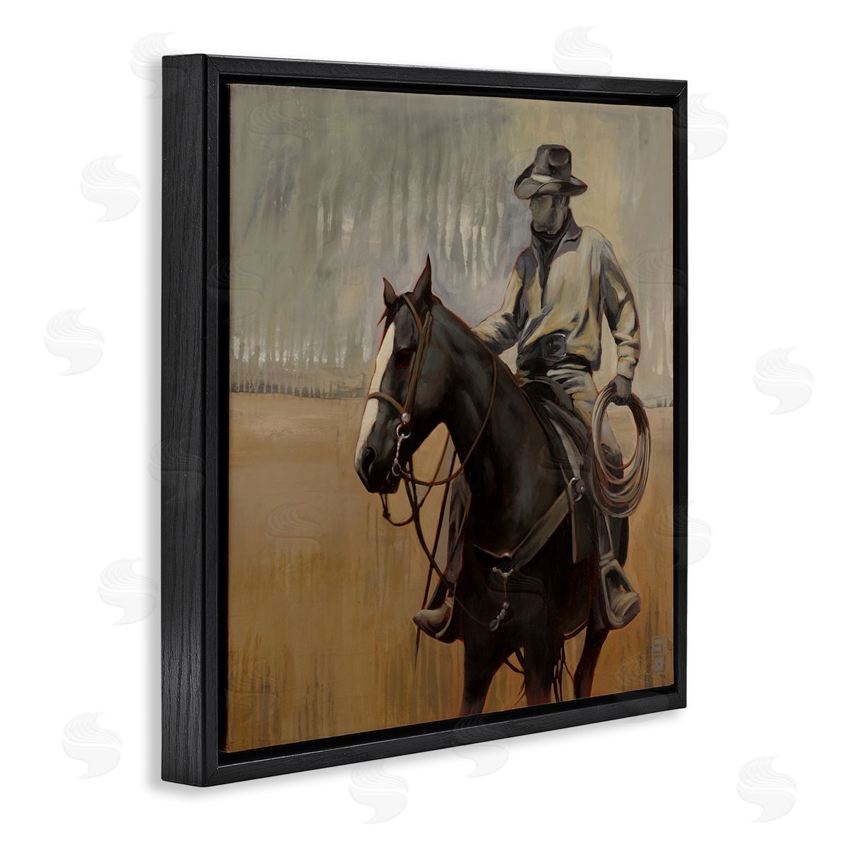 Stacy D'Aguiar Cowboy with Modern Splash Black Floating Frame Canvas Wall Art Print