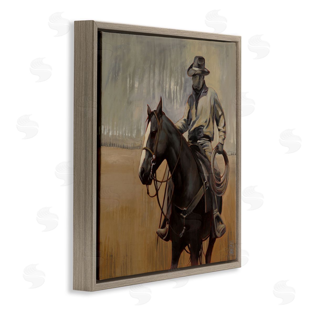 Stacy D'Aguiar Cowboy with Modern Splash Brown Floating Frame Canvas Wall Art Print