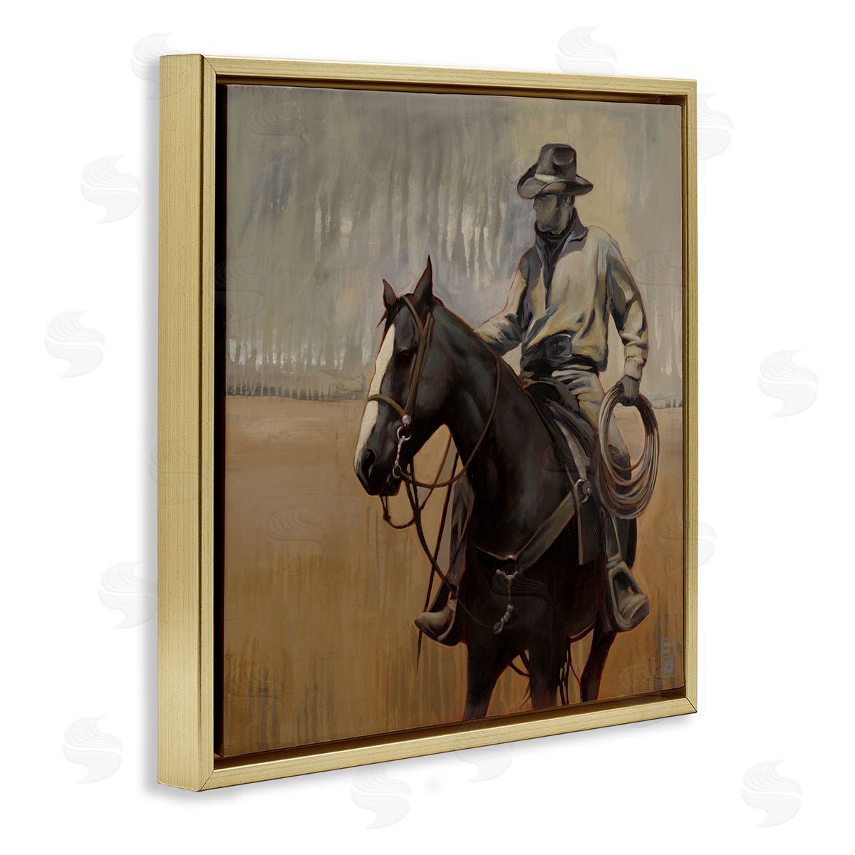 Stacy D'Aguiar Cowboy with Modern Splash Gold Floating Frame Canvas Wall Art Print