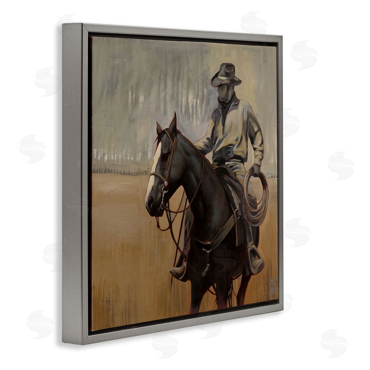 Stacy D'Aguiar Cowboy with Modern Splash Gray Floating Frame Canvas Wall Art Print