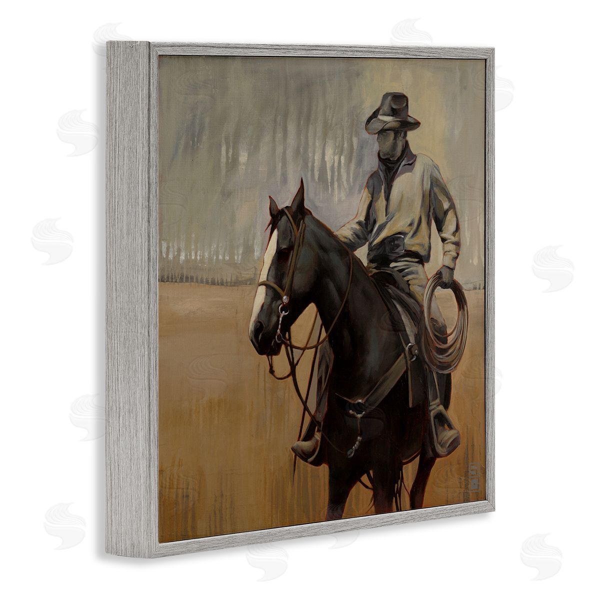 Stacy D'Aguiar Cowboy with Modern Splash Gray Framed Glicee Wall Art Print