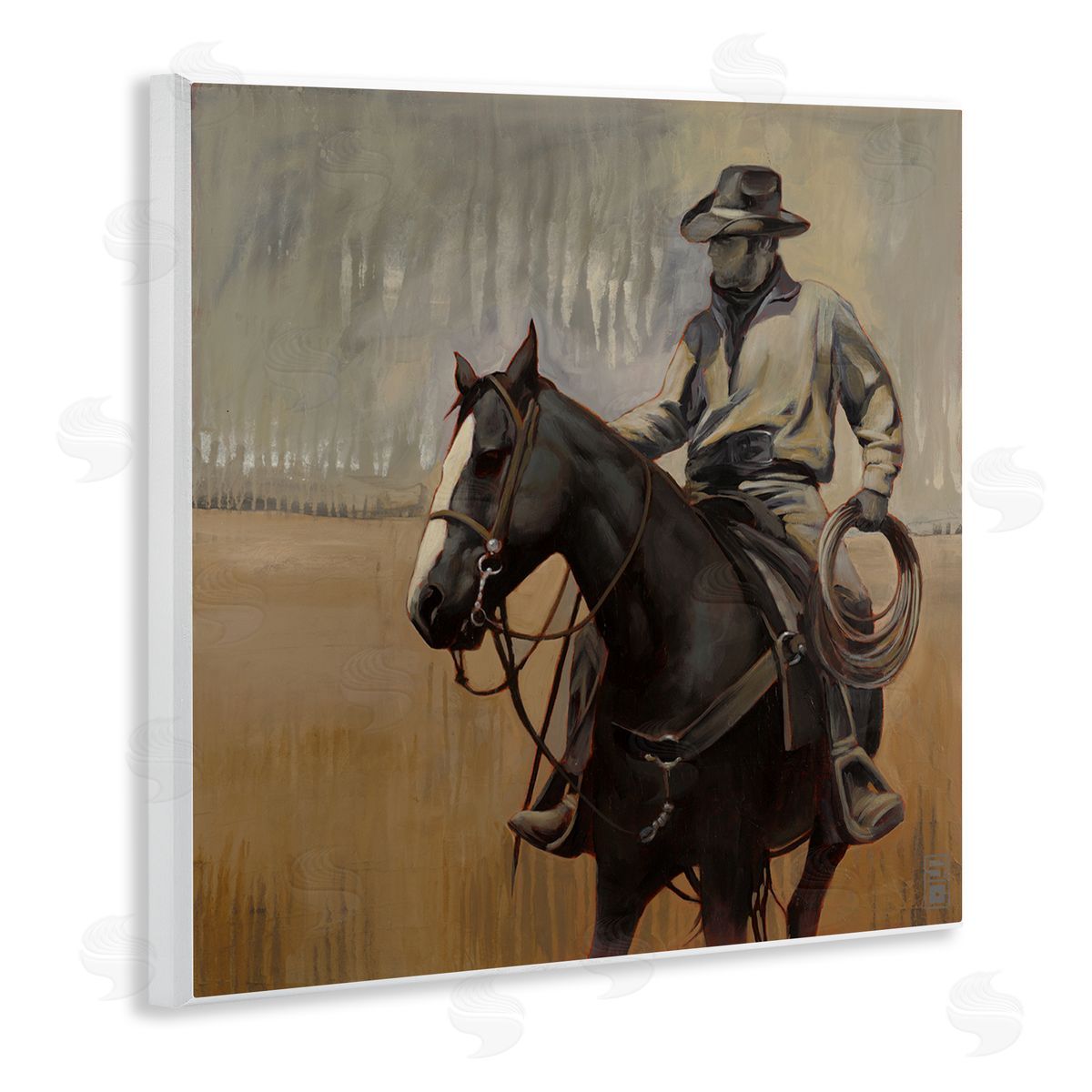 Stacy D'Aguiar Cowboy with Modern Splash Wooden Wall Plaque Art Print