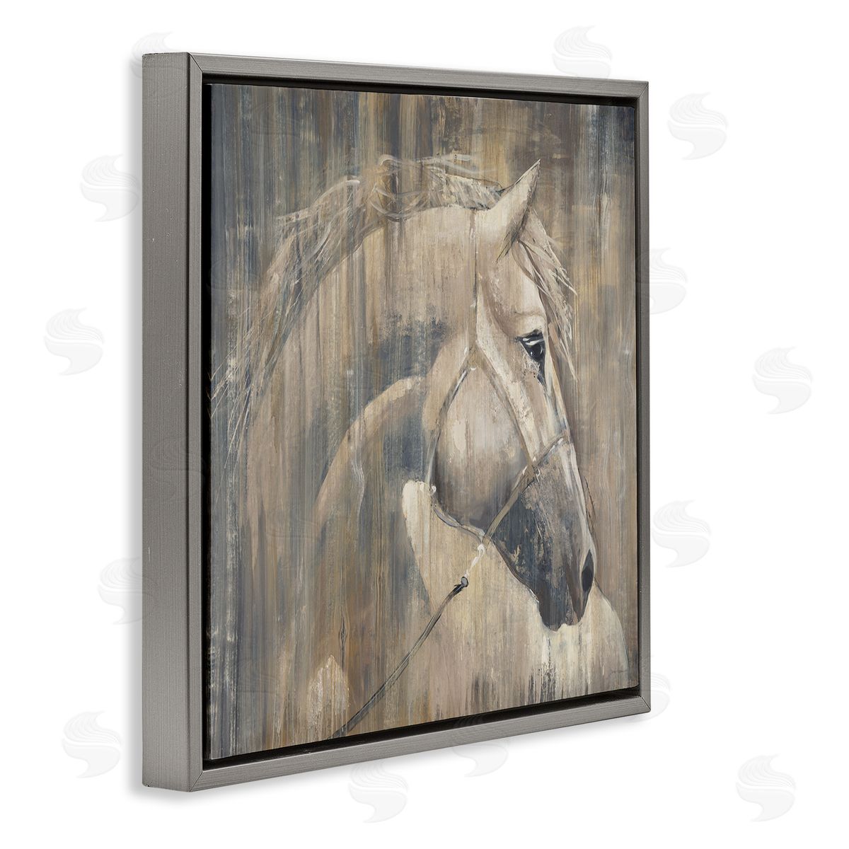 Liz Jardine Rustic Horse Portrait Gray Floating Frame Canvas Wall Art Print