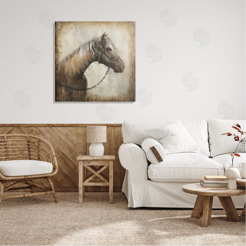 Liz Jardine Vintage Horse Painting Canvas Wall Art in Room