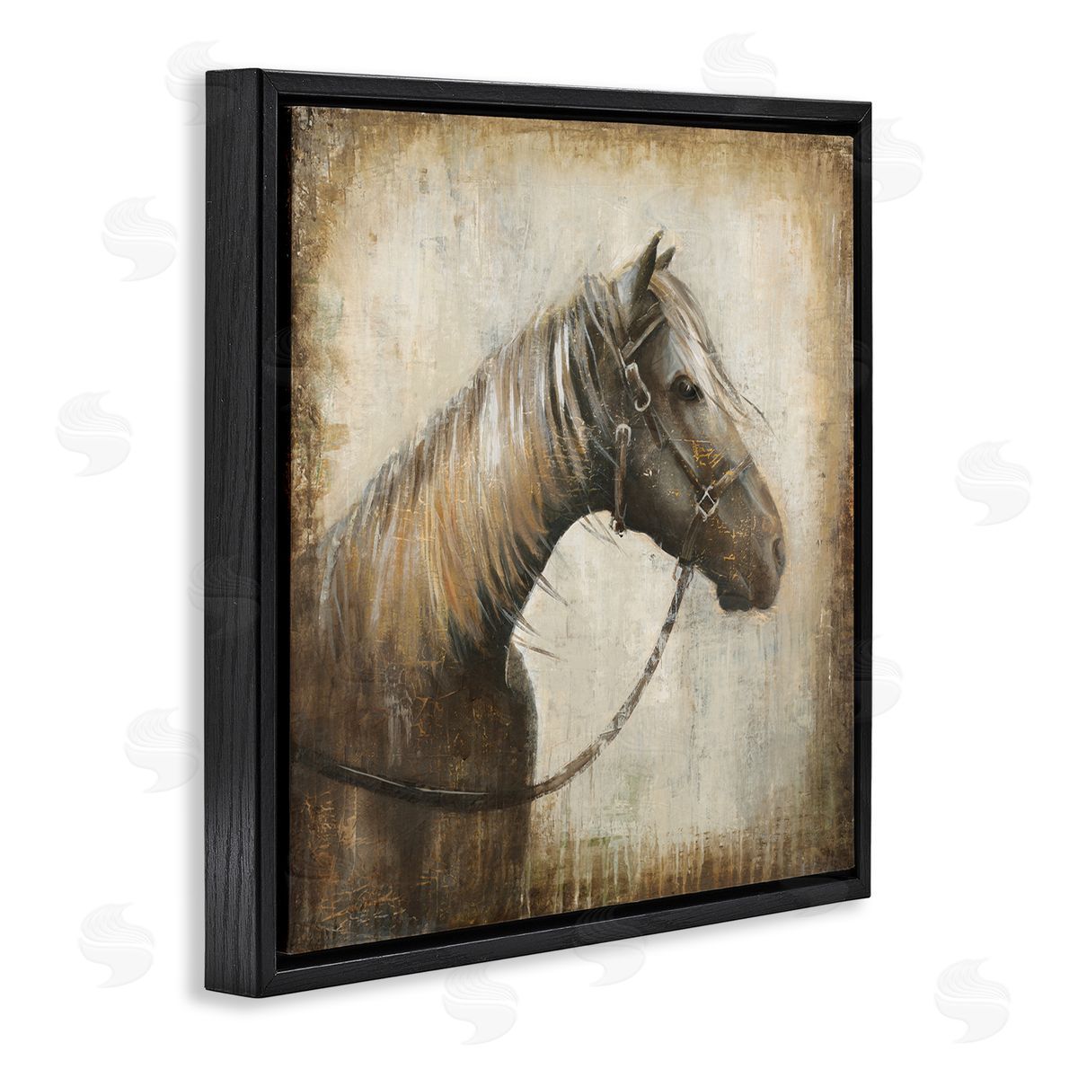 Liz Jardine Vintage Horse Painting Black Floating Frame Canvas Wall Art Print