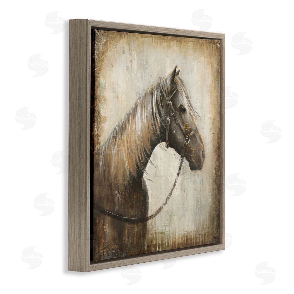 Liz Jardine Vintage Horse Painting Brown Floating Frame Canvas Wall Art Print
