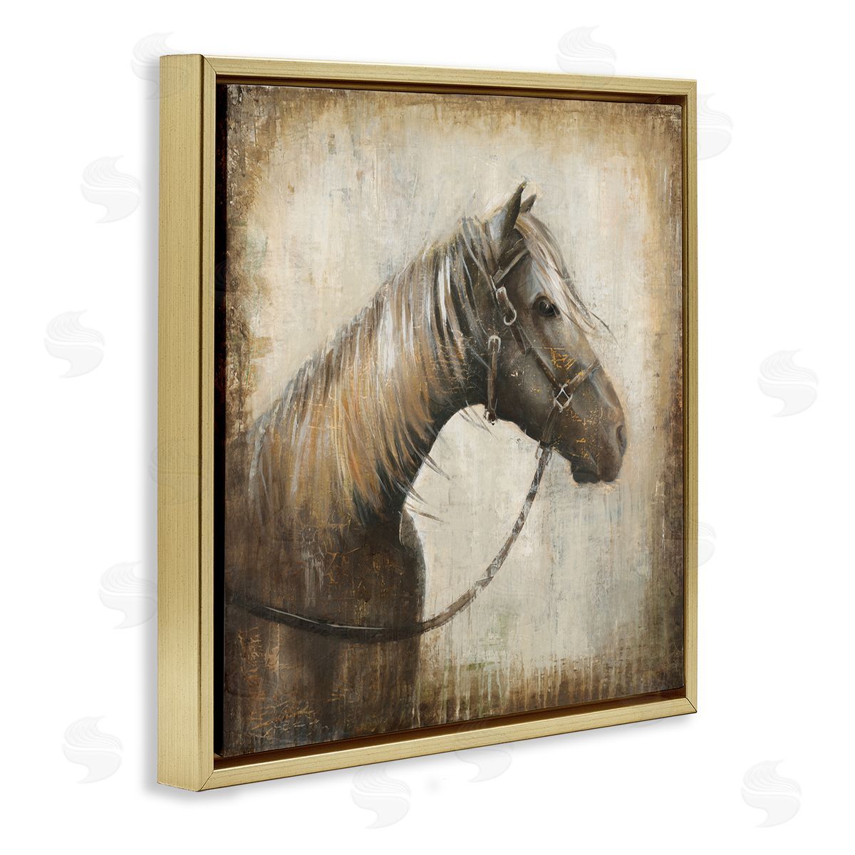 Liz Jardine Vintage Horse Painting Gold Floating Frame Canvas Wall Art Print