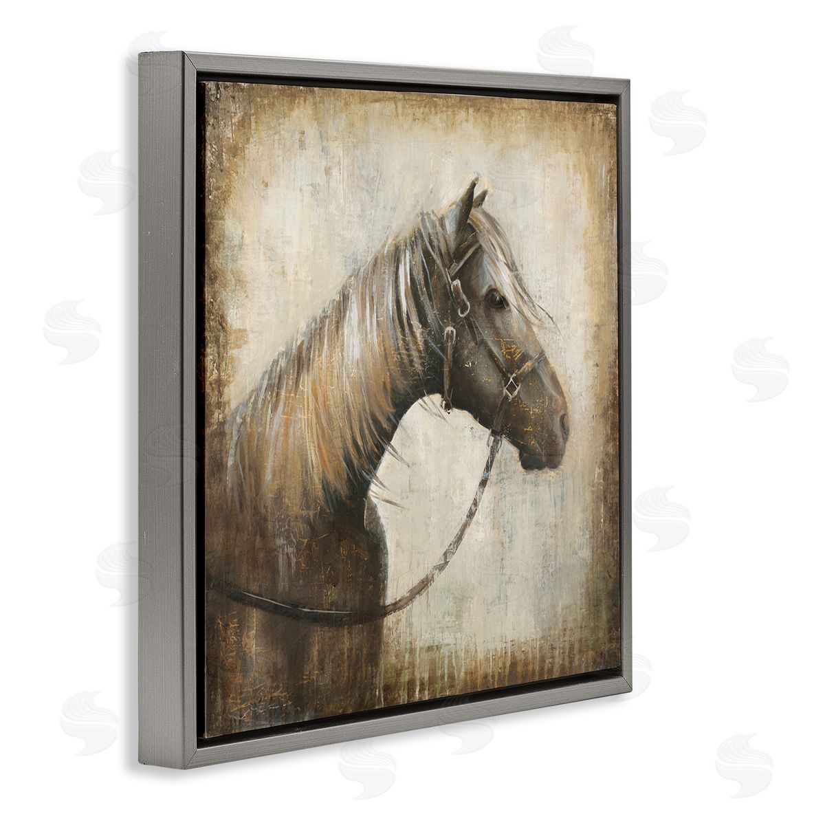 Liz Jardine Vintage Horse Painting Gray Floating Frame Canvas Wall Art Print