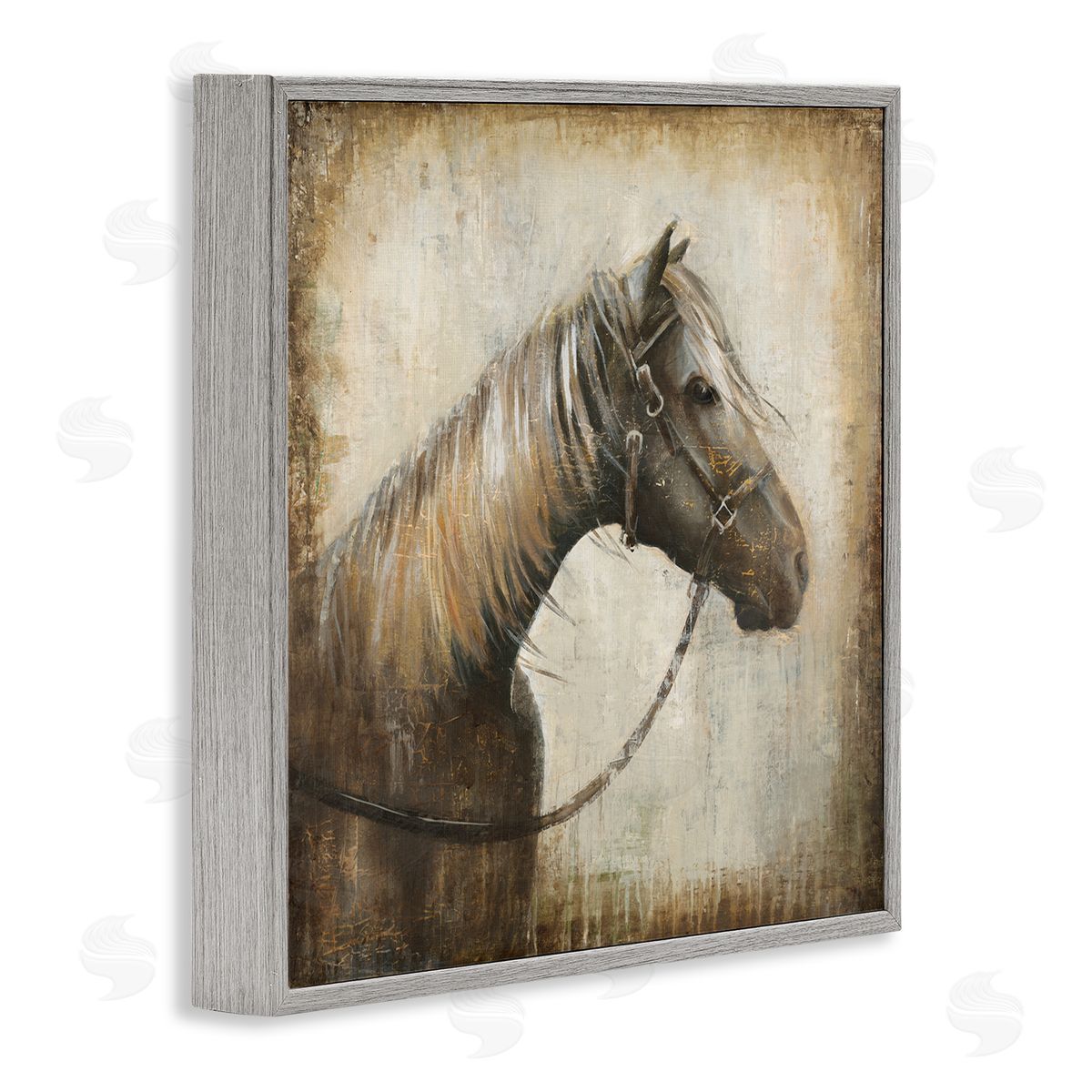 Liz Jardine Vintage Horse Painting Gray Framed Glicee Wall Art Print