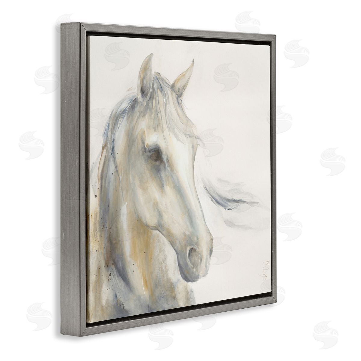 Dina D'Argo Subtle Horse Portrait Gray Floating Frame Canvas Wall Art Print