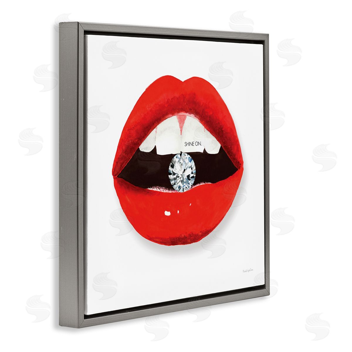 Mercedes Lopez Charro Shine on Red Lips Gray Floating Frame Canvas Wall Art Print
