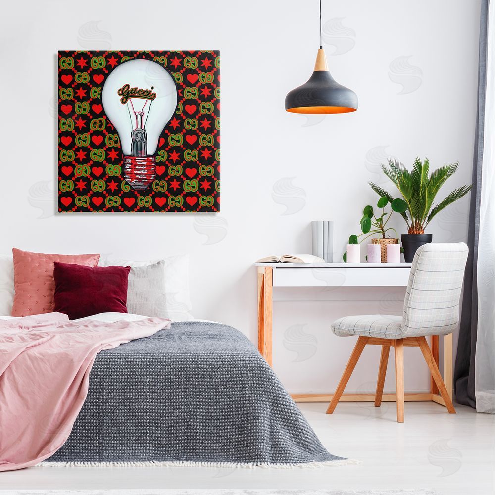 Amelia Noyes Glam Brand Lightbulb Pattern Canvas Wall Art in Room