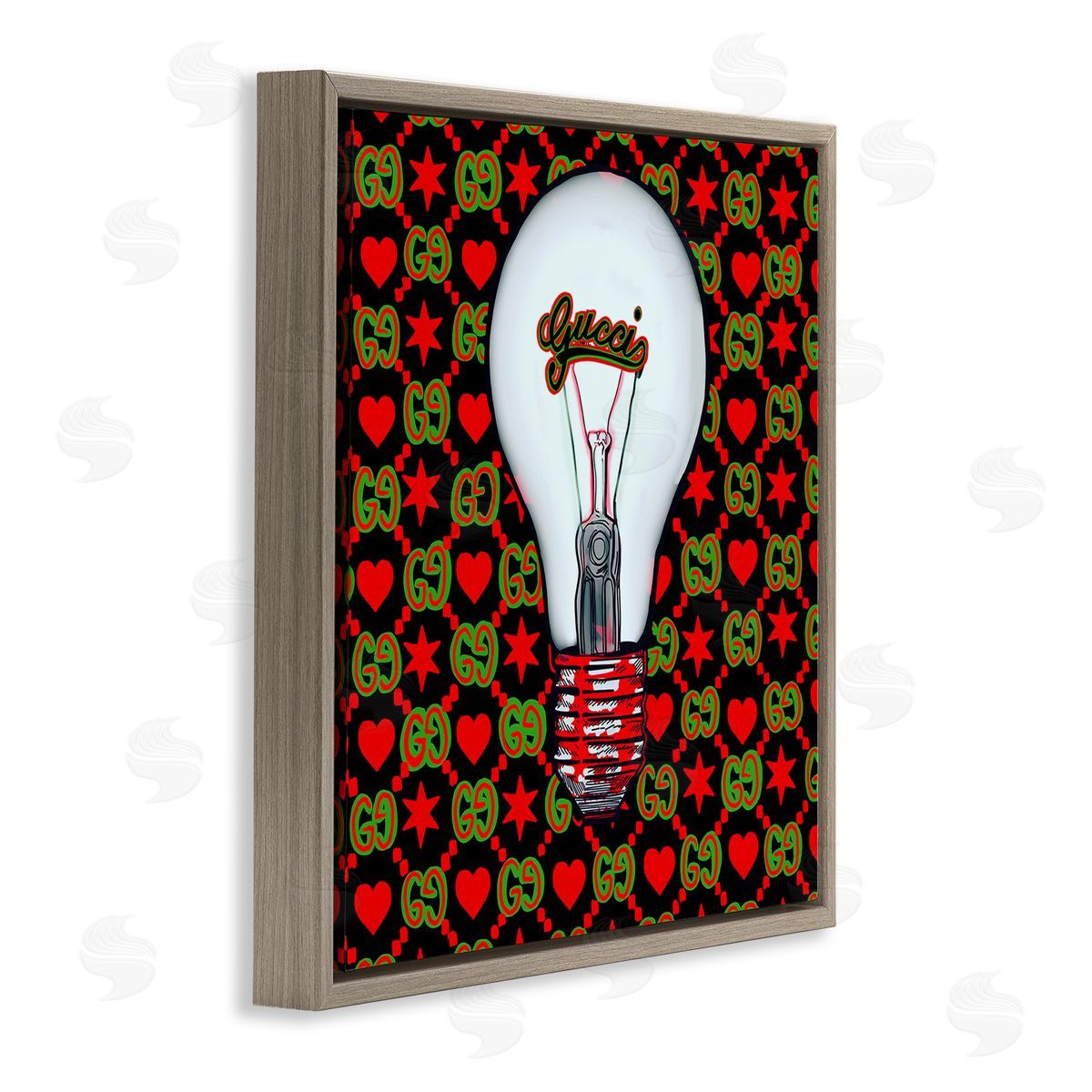 Amelia Noyes Glam Brand Lightbulb Pattern Brown Floating Frame Canvas Wall Art Print