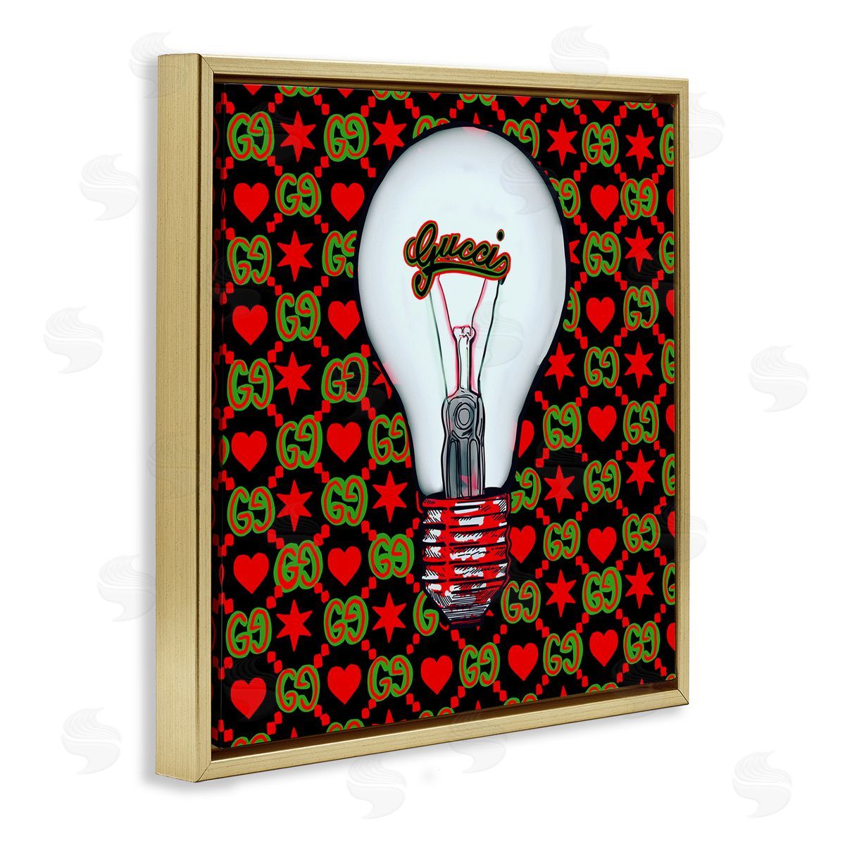 Amelia Noyes Glam Brand Lightbulb Pattern Gold Floating Frame Canvas Wall Art Print