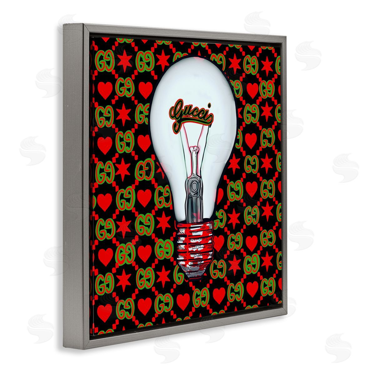 Amelia Noyes Glam Brand Lightbulb Pattern Gray Floating Frame Canvas Wall Art Print
