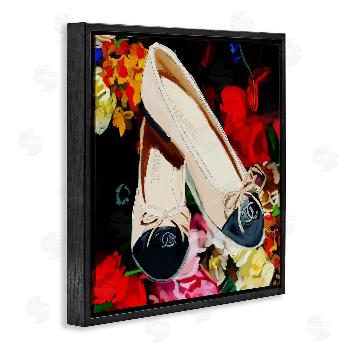 Amelia Noyes Glam Shoes Floral Fashion Black Floating Frame Canvas Wall Art Print